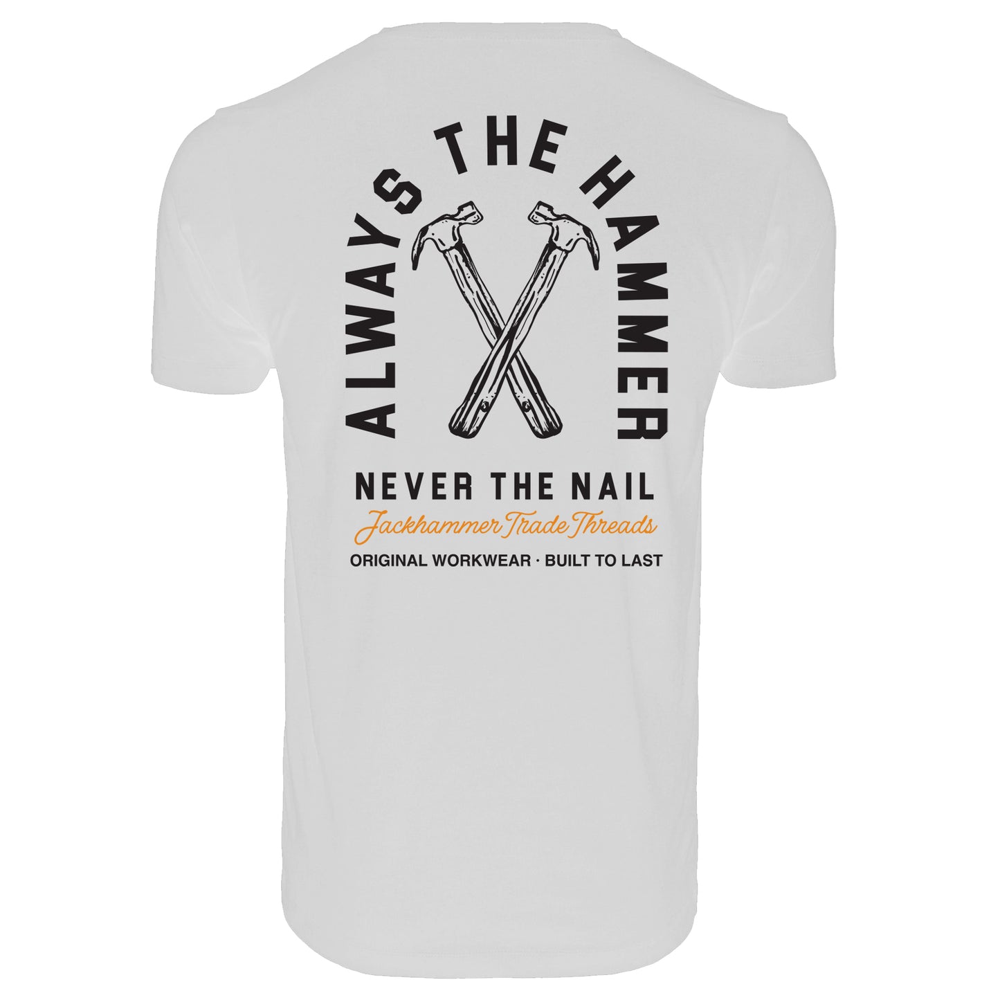 White t-shirt with black graphic and text on a white background