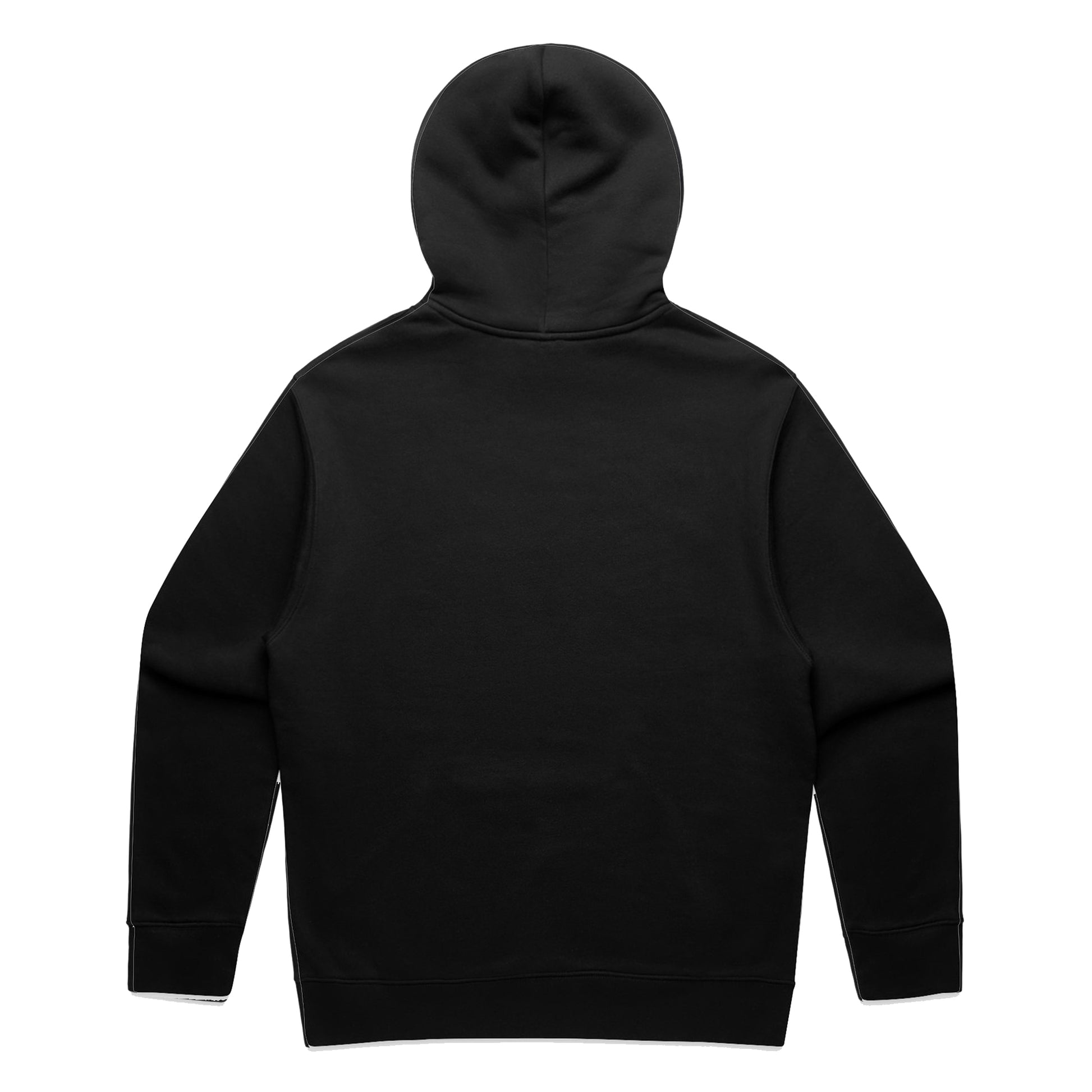 Heavyweight black hoodie with branded embroidery, displayed on a clean white background.