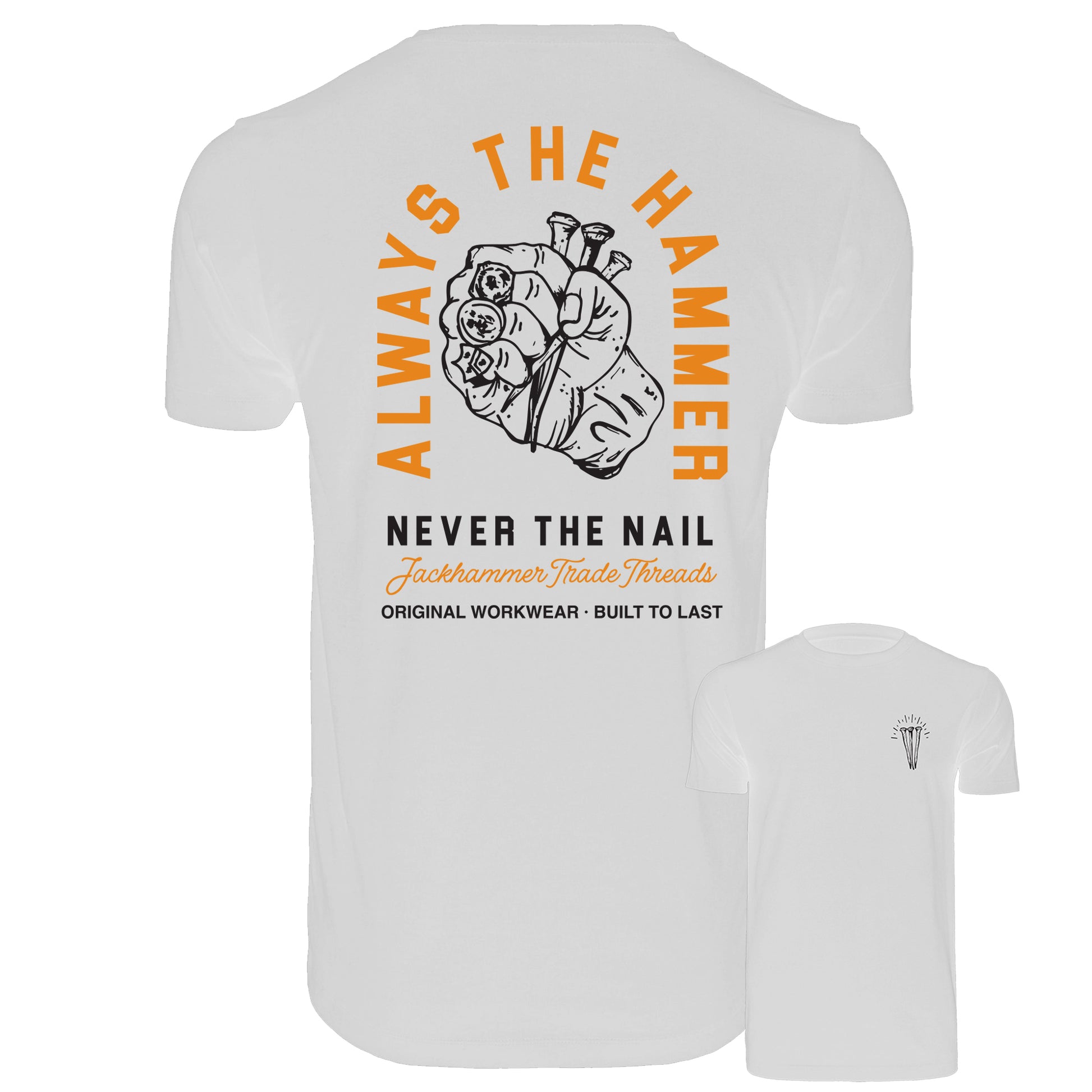 White t-shirt with graphic design and text on a white background