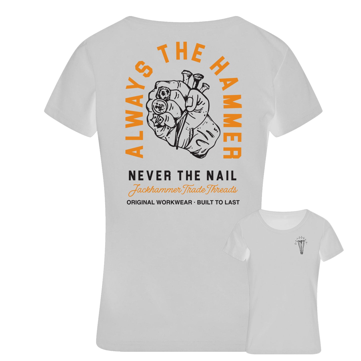 White t-shirt with graphic design and text on a white background