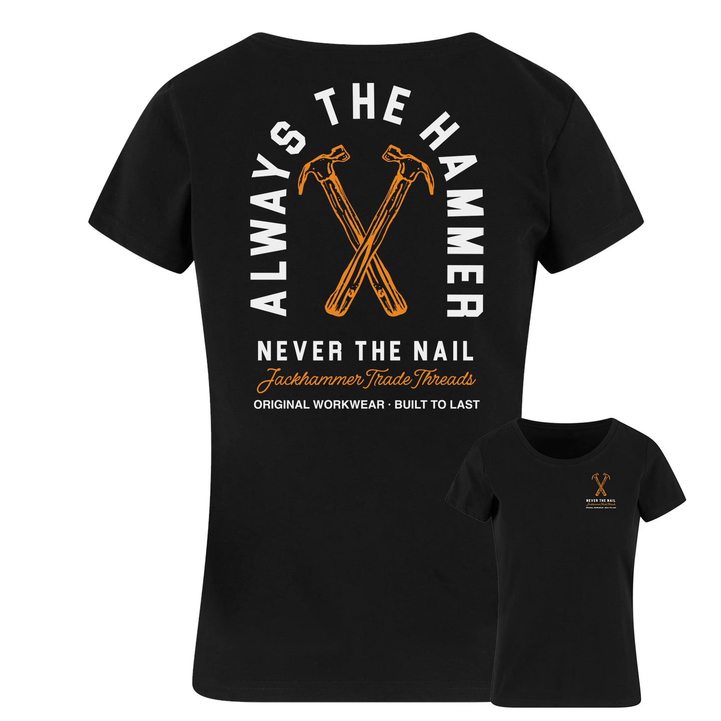 Black t-shirt with graphic design and text on a white background