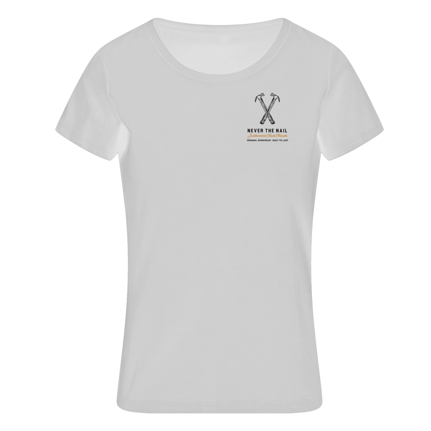 White t-shirt with a logo on a white background