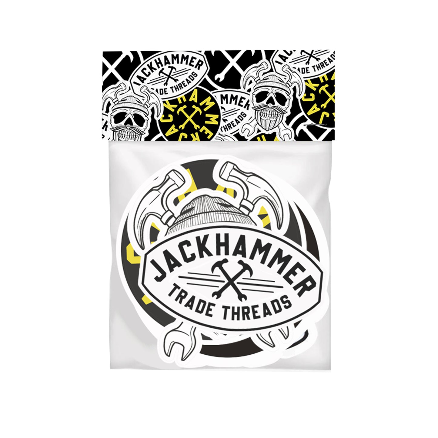 jackhammer heritage stickers in their packaging on white background