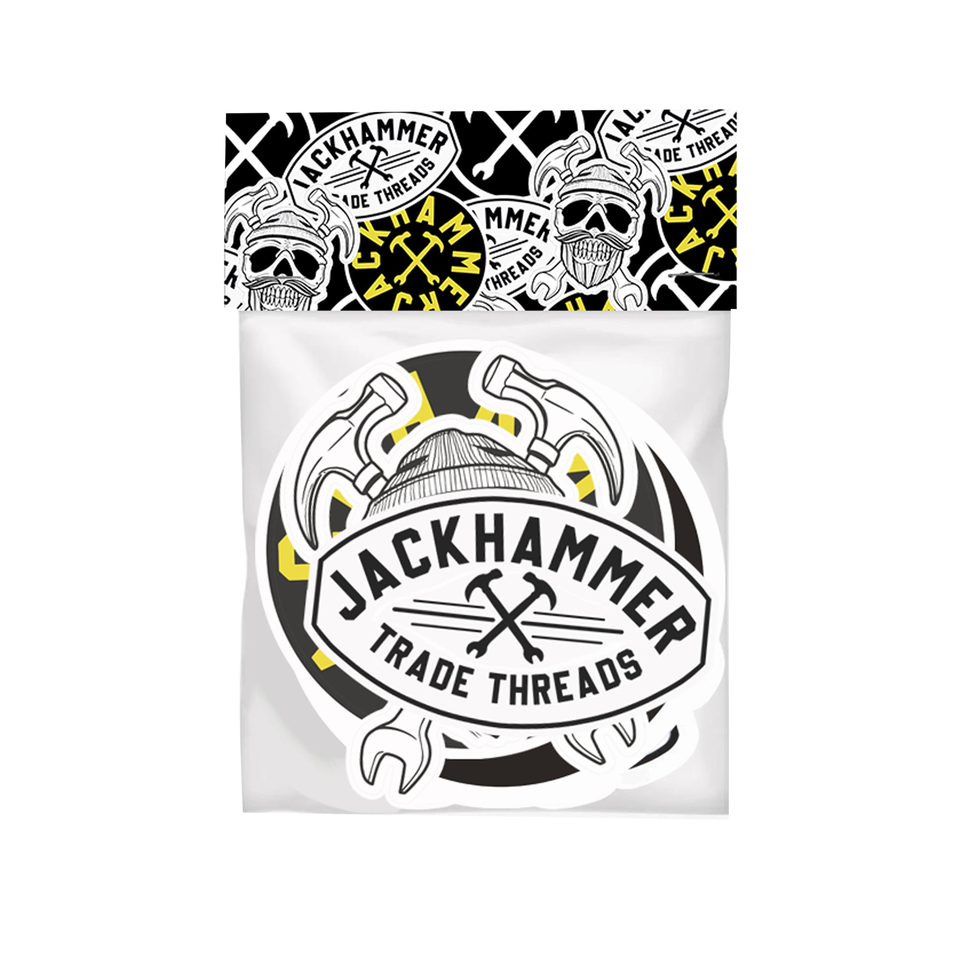 jackhammer heritage stickers in their packaging on white background
