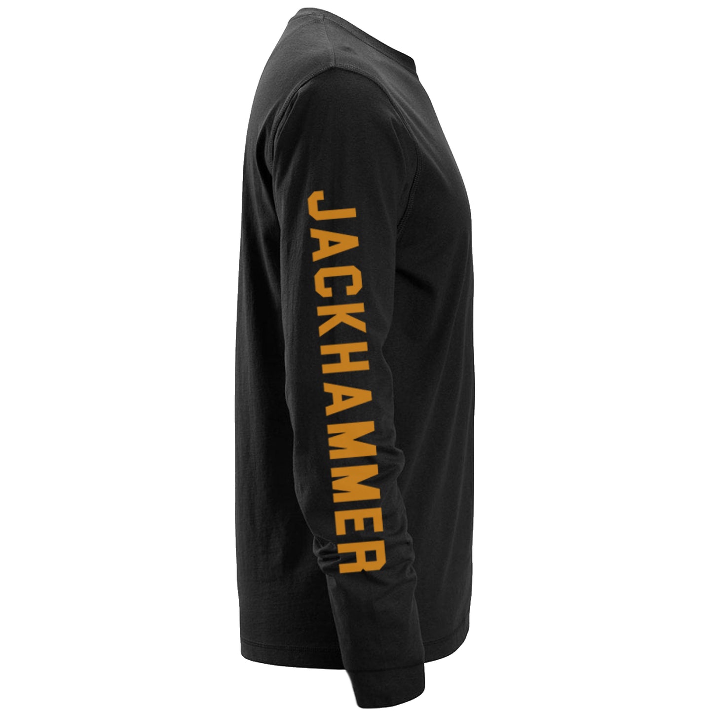 Black long-sleeve shirt with 'Jackhammer' text on a white background