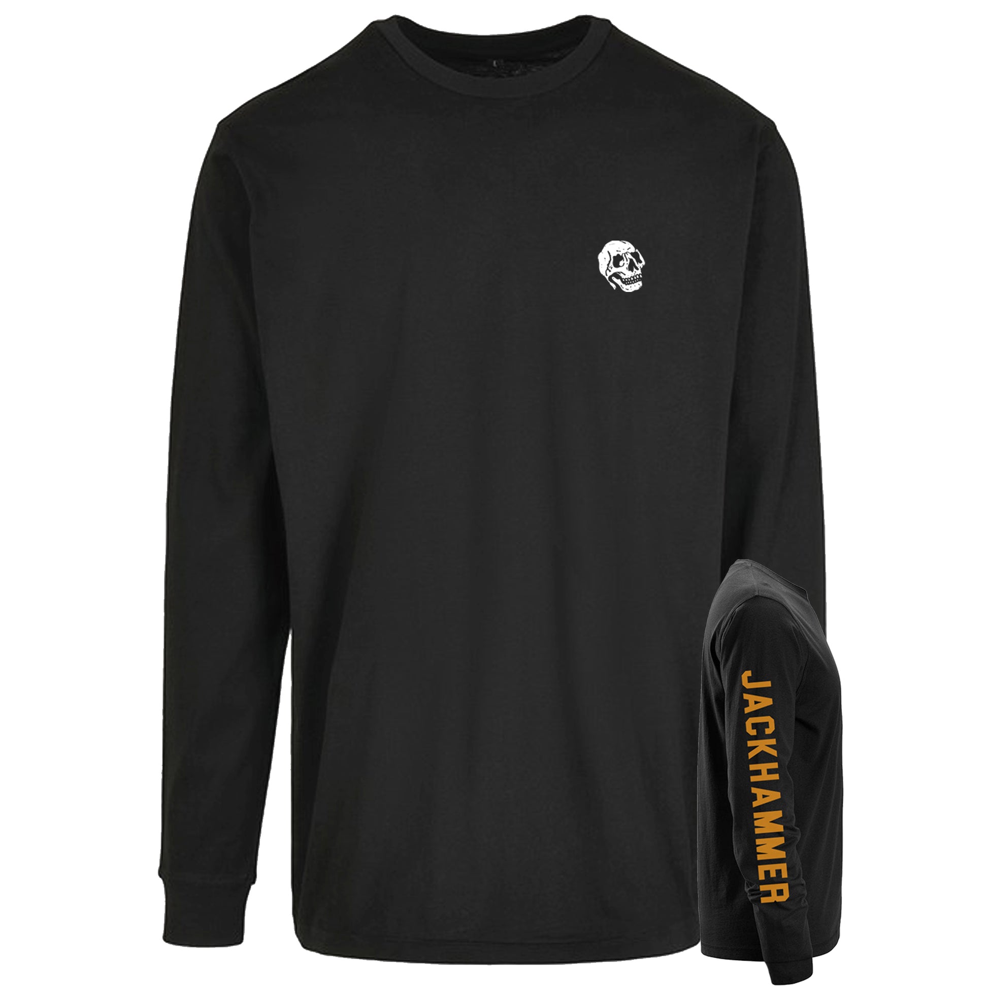 Black long-sleeve shirt with a small white logo on the chest and 'Jackhammer' text on the sleeve, against a white background.