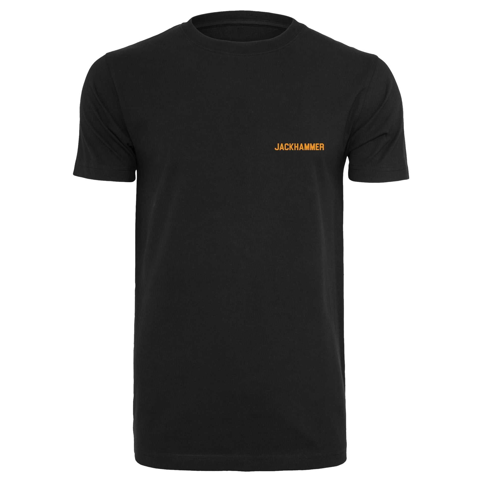 Black t-shirt with 'JACKHAMMER' logo on a white background